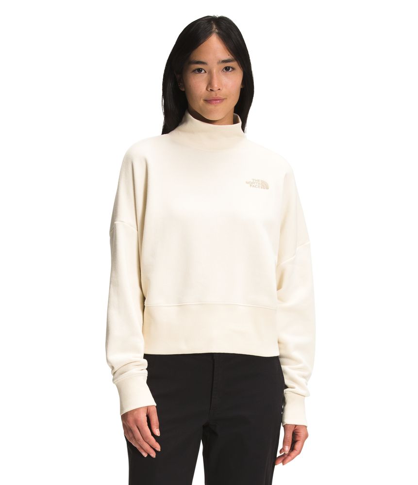 Buzo-Simple-Logo-Funnel-Neck-Relaxed-Crew-Mujer-Beige-The-North-Face